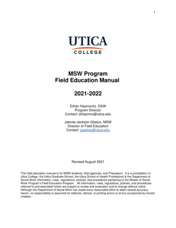 MSW Program Field Education Manual 2021-2022 - Utica College