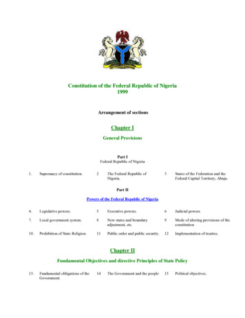 Constitution Of The Federal Republic Of Nigeria 1999
