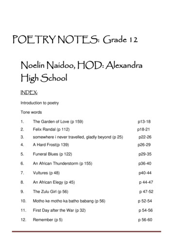 POETRY NOTES: Grade 12 Noelin Naidoo, HOD: Alexandra 
