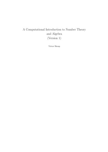 A Computational Introduction To Number Theory And Algebra . - Shoup