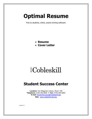 Optimal Resume - State University Of New York At Cobleskill