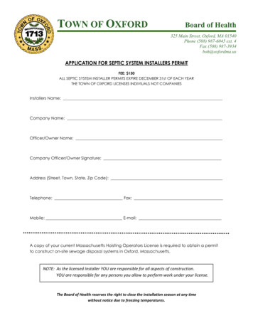 APPLICATION FOR SEPTIC SYSTEM INSTALLERS PERMIT - Oxford, MA