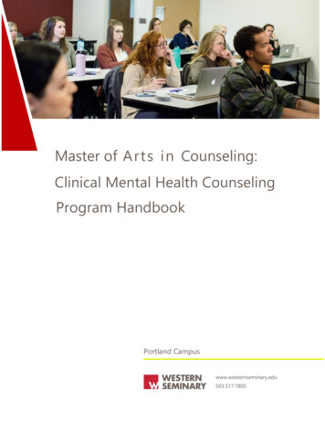 Master Of Arts In Counseling: Clinical Mental Health . - Western Seminary