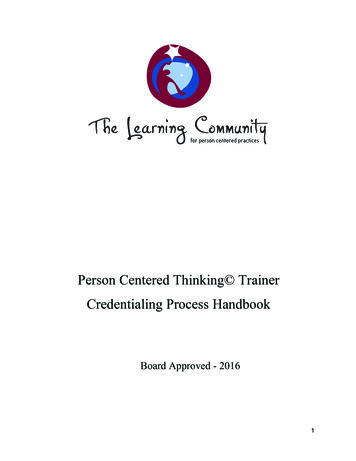 Person Centered Thinking Trainer Credentialing Handbook
