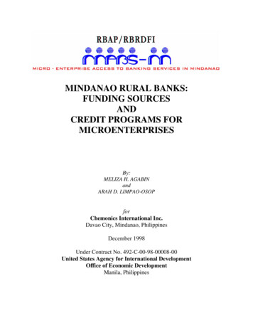 Mindanao Rural Banks: Funding Sources And Credit Programs For .