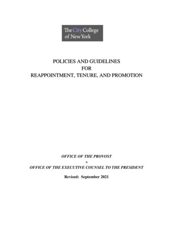 Policies And Guidelines For Reappointment, Tenure, And Promotion
