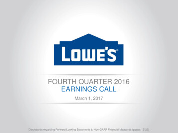 FOURTH QUARTER 2016 EARNINGS CALL - Lowe's Corporate