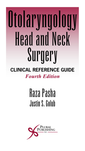 Otolaryngology- Head And Neck Surgery: Clinical Reference .