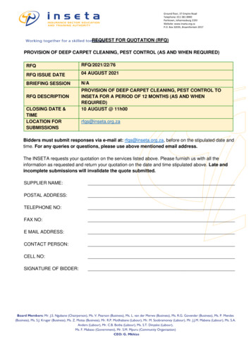 Request For Quotation (Rfq) Provision Of Deep Carpet Cleaning, Pest .