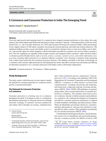 E-Commerce And Consumer Protection In India: The Emerging Trend - Springer
