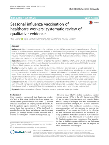 Seasonal Influenza Vaccination Of Healthcare Workers .
