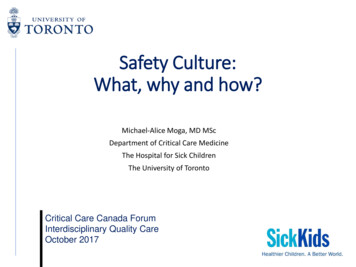 Safety Culture: What, Why And How? - Critical Care Canada