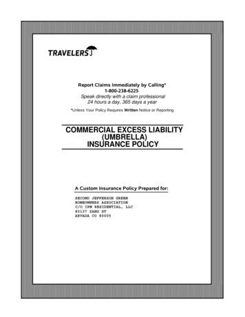 Commercial Excess Liability (Umbrella) Insurance Policy
