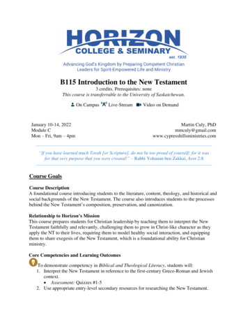 B115 Introduction To The New Testament
