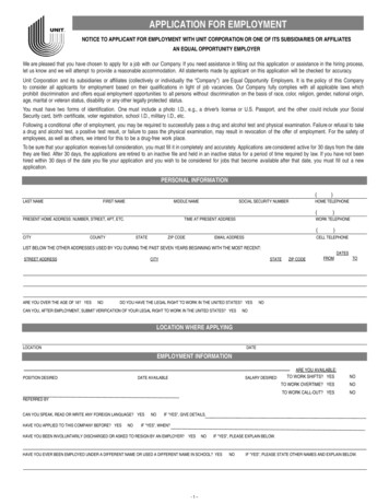 APPLICATION FOR EMPLOYMENT - Unit Corp
