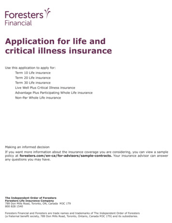 Application For Life And Critical Illness Insurance - Foresters