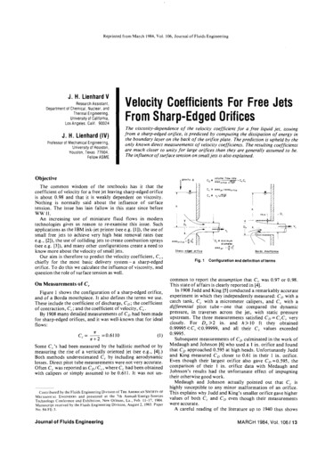 Lienhard V Velocity Coefficients For Free Jets From Sharp-Edged Orifices