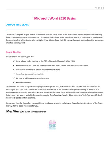 Microsoft Word 2010 Basics - Pagosa Springs