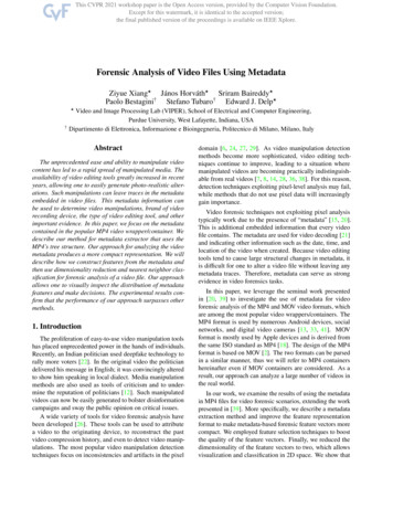 Forensic Analysis Of Video Files Using Metadata