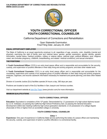 Youth Correctional Officer Youth Correctional Counselor