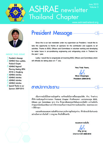 ASHRAE Newsletter June 2010 Volume 3 Thailand Chapter
