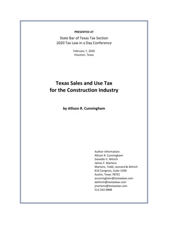 Texas Sales And Use Tax For The Construction Industry