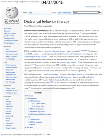 Dialectical Behavior Therapy - Wikipedia, The Free .