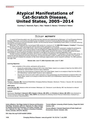 Atypical Manifestations Of Cat-Scratch Disease, United States, 2005-2014