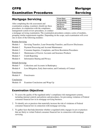 CFPB Mortgage Examination Procedures Servicing