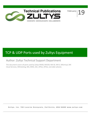 TCP & UDP Ports Used By Zultys Equipment - Webflow