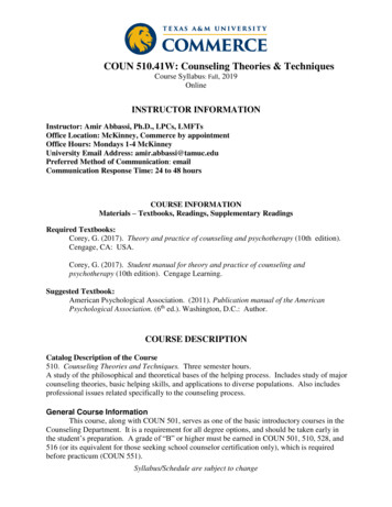 COUN 510.41W: Counseling Theories & Techniques
