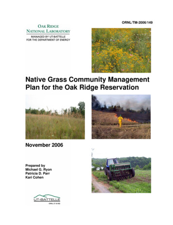 Native Grass Community Management Plan For The Oak Ridge .