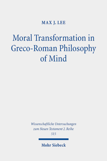 Moral Transformation In Greco-Roman Philosophy Of Mind