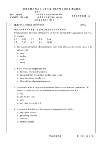 I. MULTIPLE CHOICE QUESTIONS (50%)