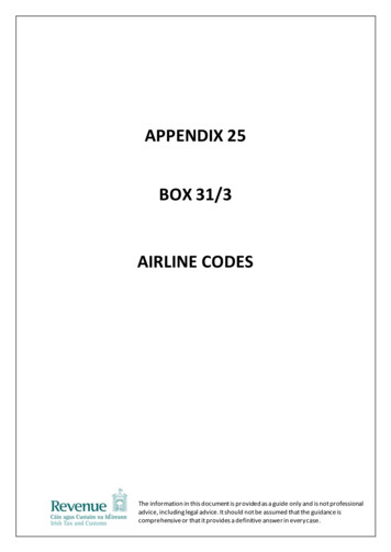 Airline Codes - Appendix 25 - Revenue