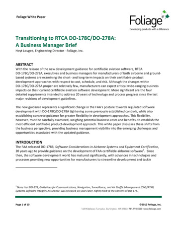 Transitioning To RTCA DO-178C/DO-278A: A Business Manager Brief