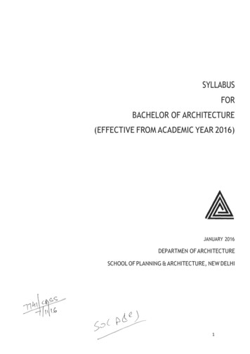 SYLLABUS FOR BACHELOR OF ARCHITECTURE