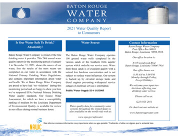 2021 Water Quality Report To Consumers - Baton Rouge Water Company