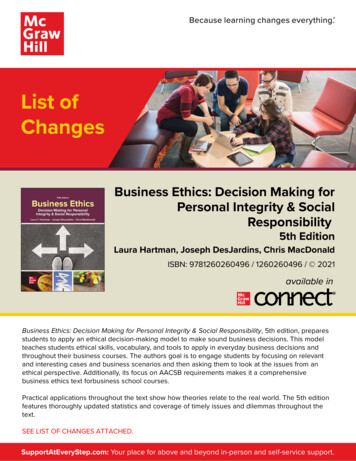 BusinessEthics:DecisionMakingfor PersonalIntegrity&Social .