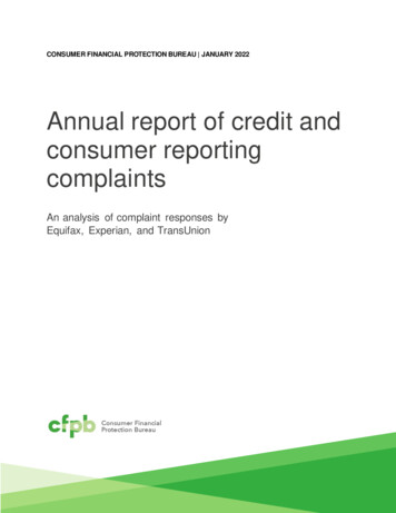 Annual Report Of Credit And Consumer Reporting Complaints