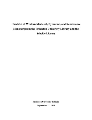 Checklist Of Western Medieval . - Princeton University