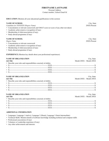 Basic Resume Outline #1 FIRSTNAME LASTNAME