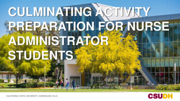 Culminating Activity Preparation For Nurse Administrator Students