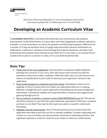  Uwm.edu/Dept/CDC Developing An Academic Curriculum Vitae