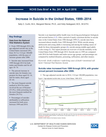 Increase In Suicide In The United States, 1999-2014