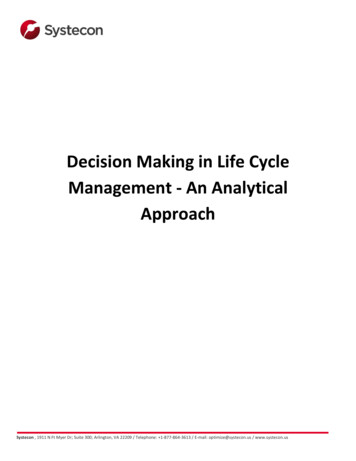 Decision Making In Life Cycle Management - An Analytical Approach