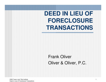 Deed In Lieu Of Foreclosure Transactions - Tlta