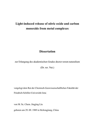 Light-induced Release Of Nitric Oxide And Carbon Monoxide .