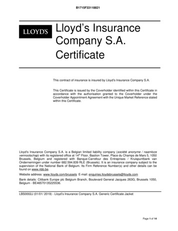 Lloyd's Insurance Company S.A. Certificate - BofA Securities