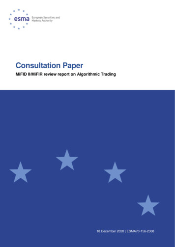 MiFID II Consultation Paper On Algorithmic Trading